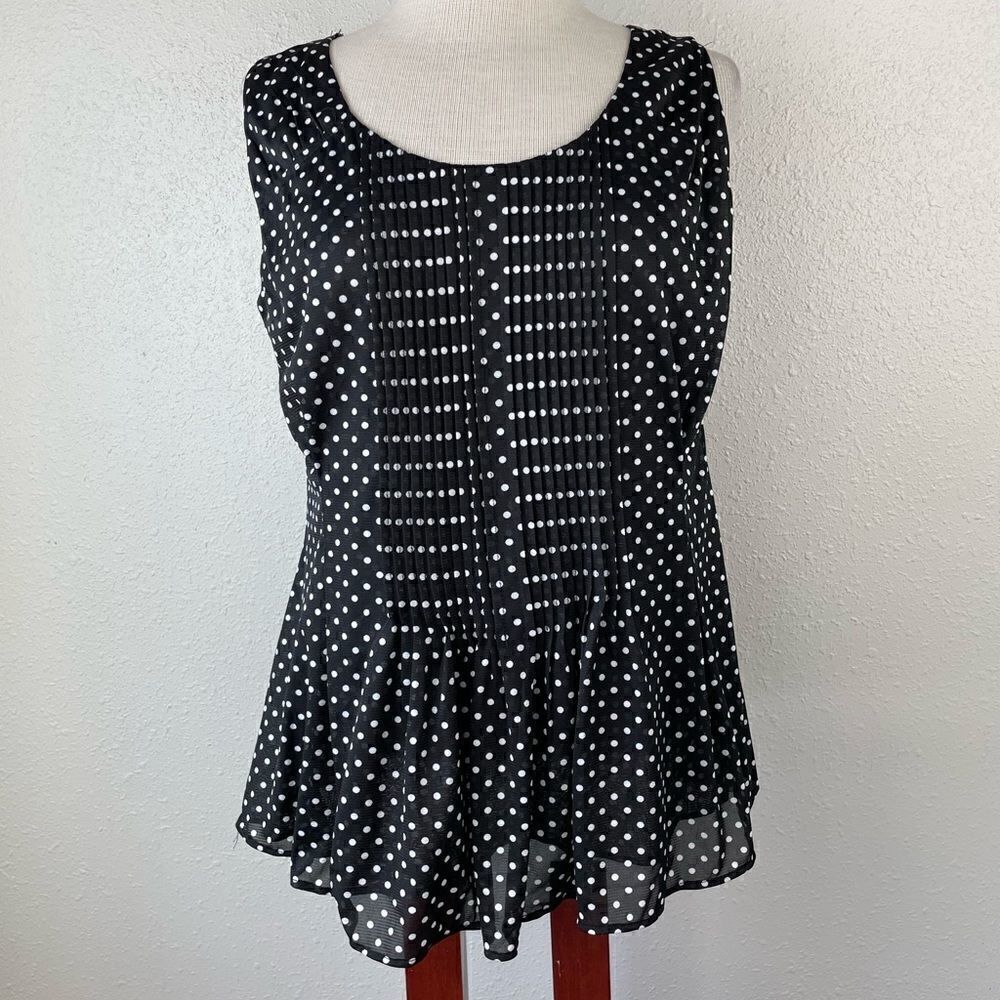 Passports Black and White Polka Dot Top Size L EUC
